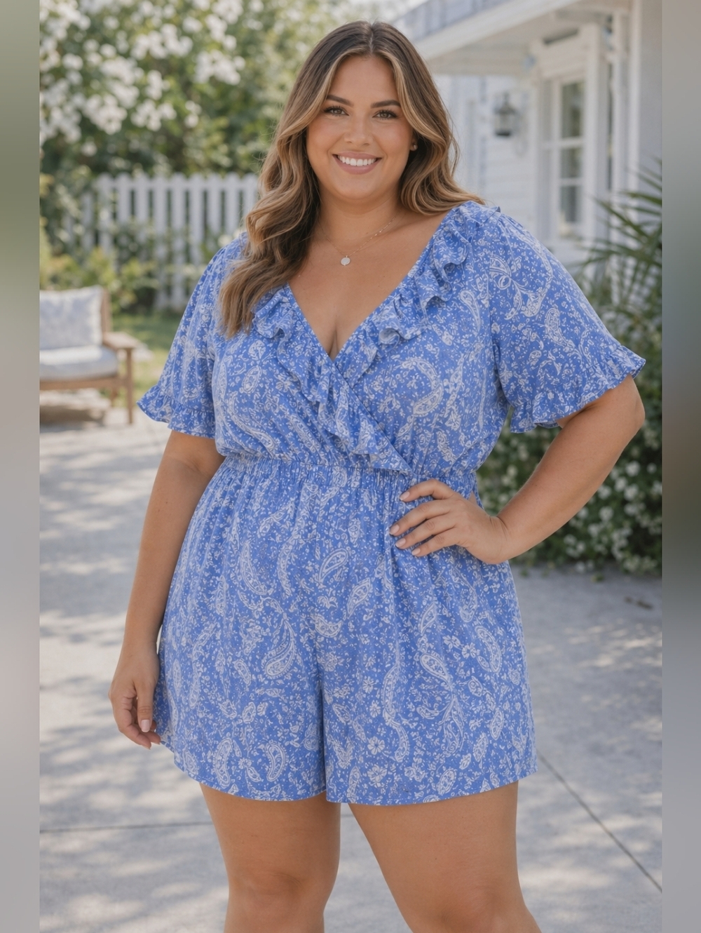 Emory Rose ruffled paisley faux wrap romper 4XL cottagecore Prarie